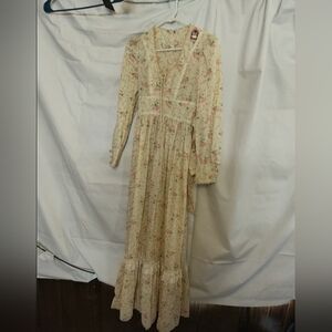 Ivory Floral Maxi Dress with Pink Rose Print